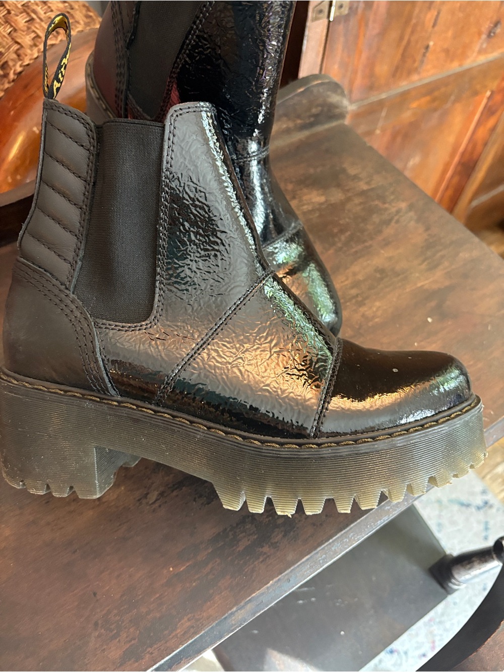 Dr. Martens Black Patent Lug Sole Chelsea Boots. Air Ware - Picture 9 of 15
